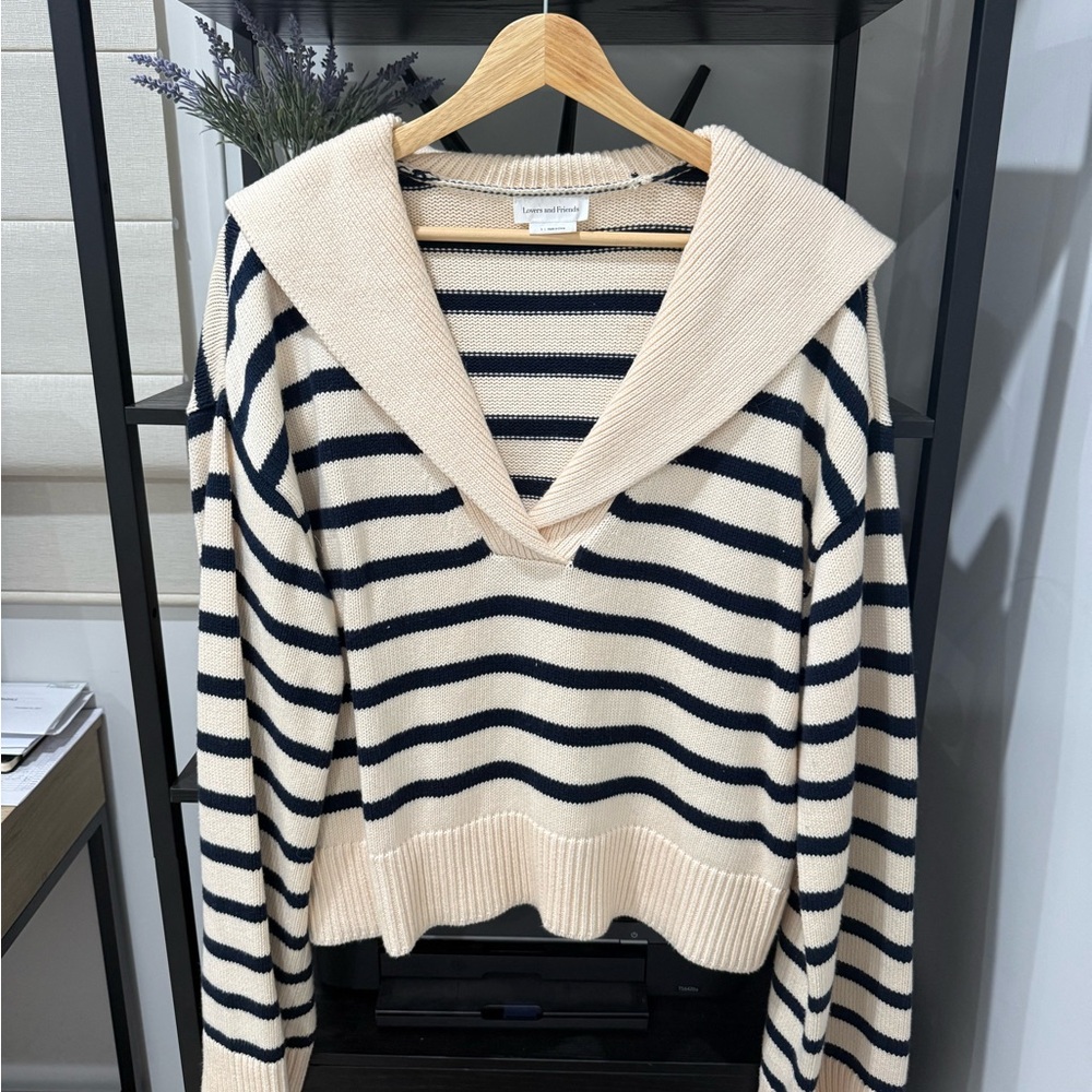 Lovers + Friends Cream and Black V-Neck Sweater